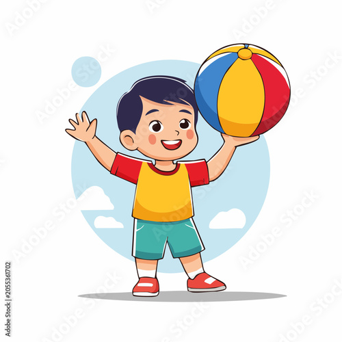 Happy Boy Holding a Beach Ball
