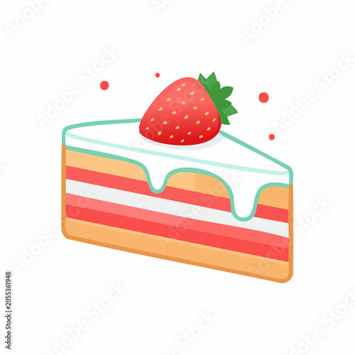 Slice of Strawberry Cake with Cream and Layers
