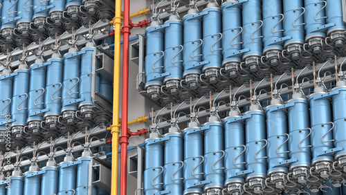 Photography Gas centrifuge cascade for uranium enrichment in a nuclear fuel processing plant, 3D render