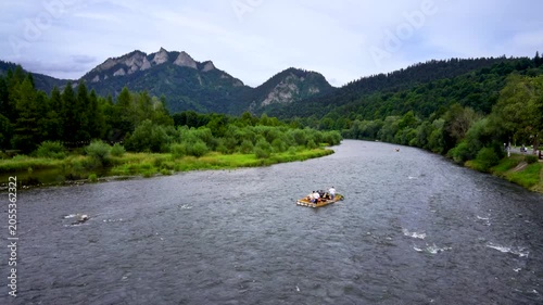 Traditional Timber Rafting on the Dunajec River with Three Crowns Peak View in Pieniny, Poland