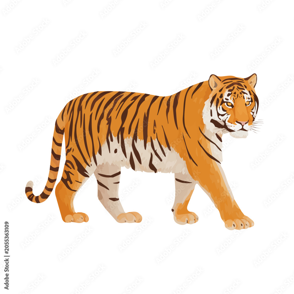 Obraz premium Modern flat 2D vector illustration of a Tiger, minimal design style on a white background.