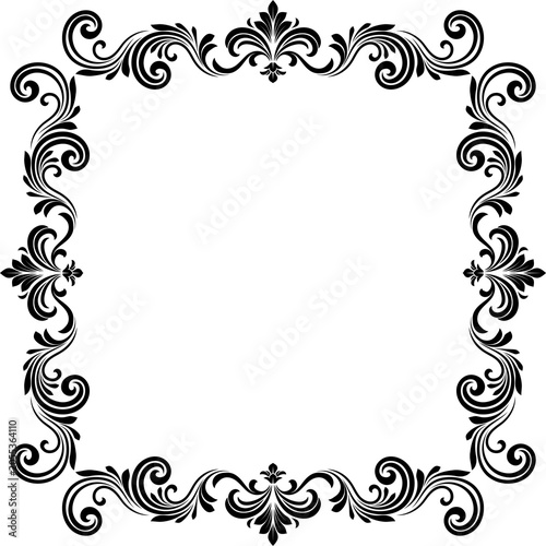 A filigree heraldic crest motif floral pattern border frame. Original design in a vintage style.