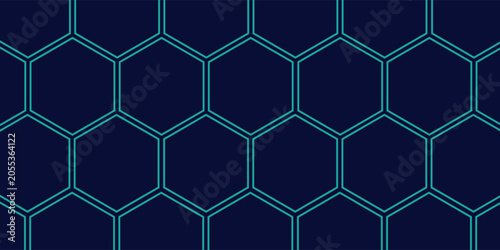 Cuadro en lienzo Dark hexagon abstract technology background with blue colored bright flashes under hexagon