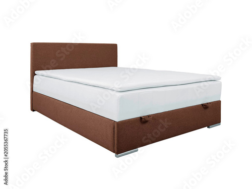 Classic double bed with big headboard isolated on white