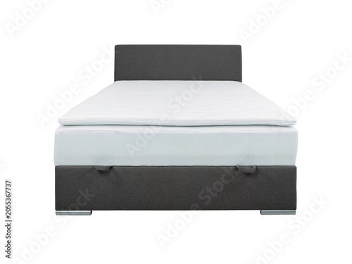 Classic double bed with big headboard isolated on white