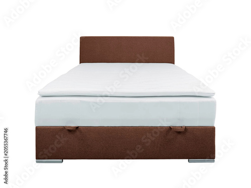 Classic double bed with big headboard isolated on white