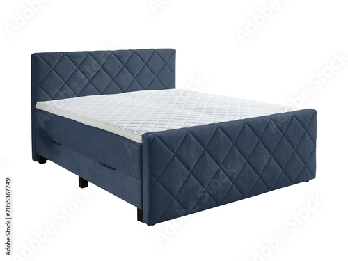 Classic double bed with big headboard isolated on white