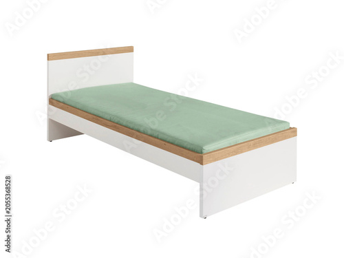Classic double bed with big headboard isolated on white
