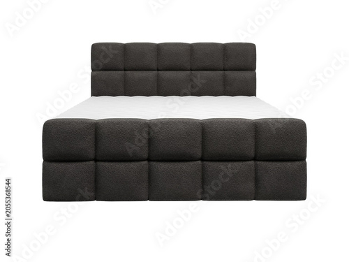 Classic double bed with big headboard isolated on white