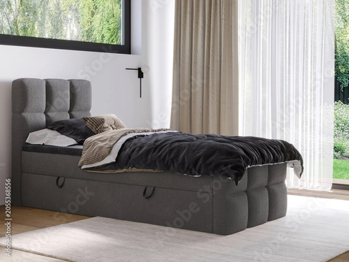 Modern luxury bedroom interior in minimal scandinavian style, 3d render