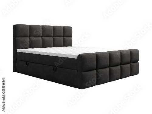 Classic double bed with big headboard isolated on white