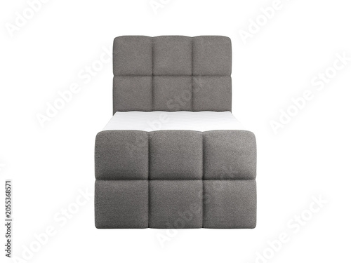 Classic double bed with big headboard isolated on white