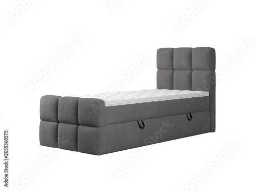 Classic double bed with big headboard isolated on white
