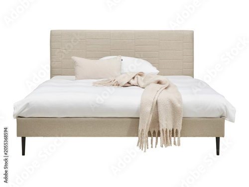 Classic double bed with big headboard isolated on white