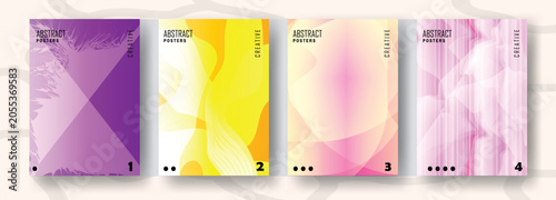 Abstract pastel color gradient posters with geometric overlays and fluid organic shapes.