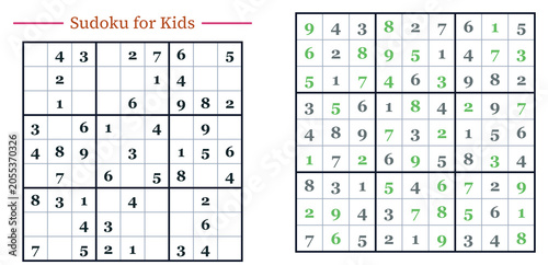 Quadro su tela Sudoku for kids with solution in visual layout and bright colors