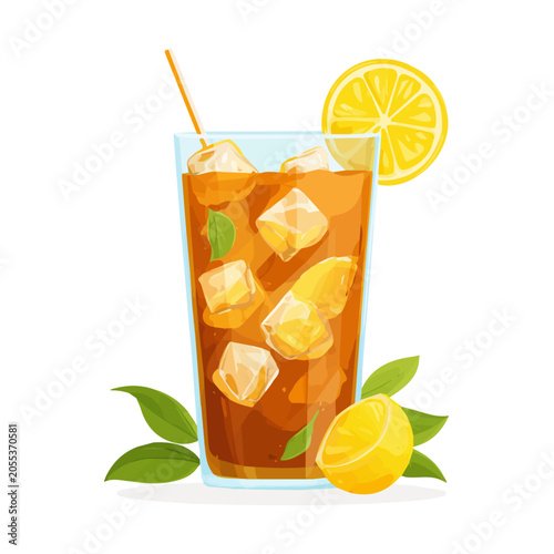 Modern flat 2D vector illustration of a Lemon Iced Tea, minimal design style on a white background.