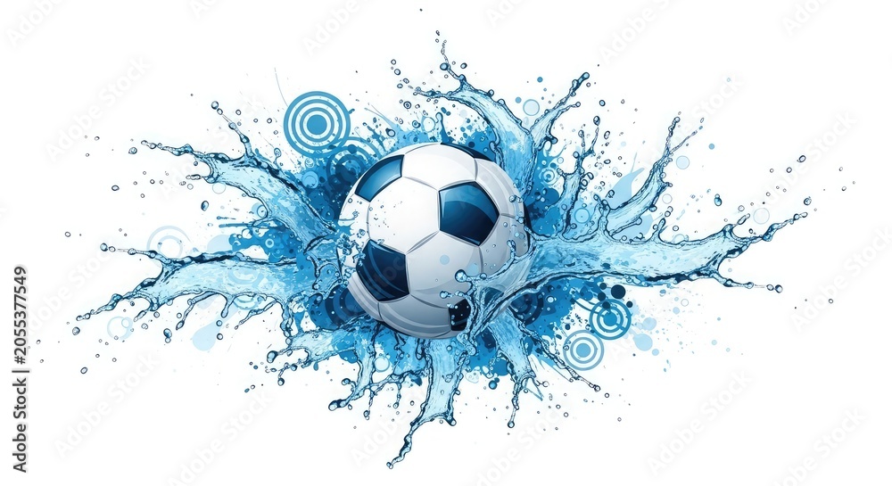 Fototapeta premium Soccer match day action water splash soccer ball graphic