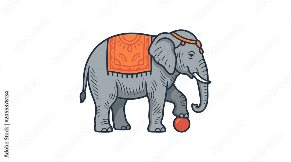 Fototapeta premium Gray elephant with orange saddle.