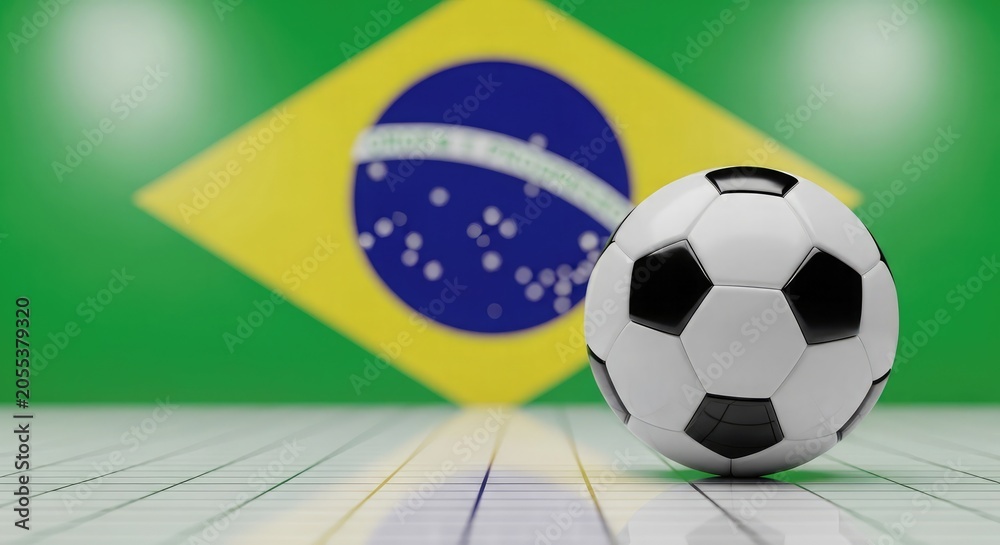 Naklejka premium Soccer match day brazil national team football with flag stadium atmosphere