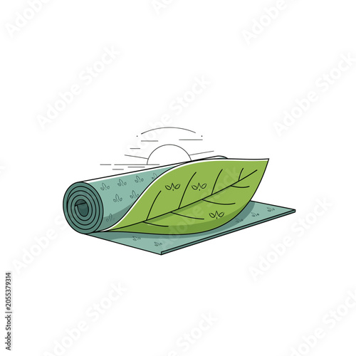Green yoga mat with leaf.