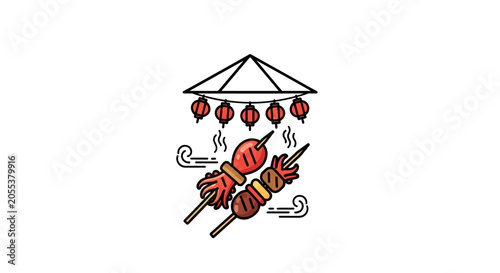 Grilled Meat Skewers with Red Lanterns.