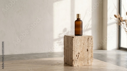 Luxury Product Pedestal Submerged in Clear Water with Tropical Palm Leaf Shadows