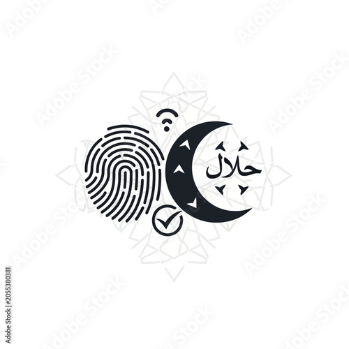Halal logo with fingerprint and moon.