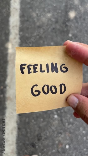 Hand holding sticky note with 