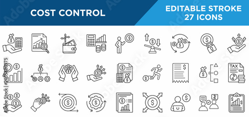 Bild auf Leinwand Cost control  line icons set with cost analysis, cost, variable cost, budget, expense, capital, roi, fixed cost, structure, and funding concepts