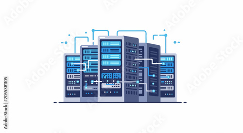 Modern data center servers with network connections