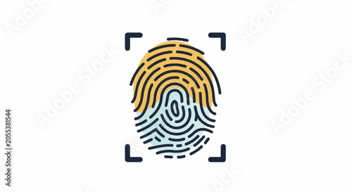 Stylized fingerprint scan icon with blue and yellow segments