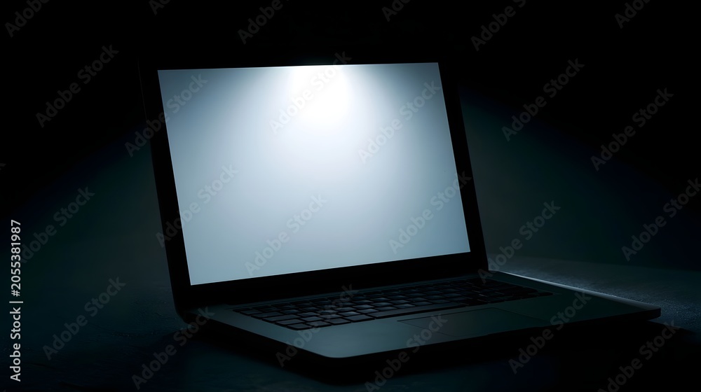 Fototapeta premium A high tech laptop is illuminated by soft ambient light creating a futuristic and minimalist mood