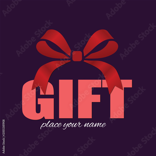Gift logo design template with red ribbon bow on dark background