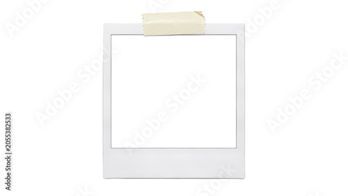 Empty polaroid photo frame with adhesive tape isolated on transparent background