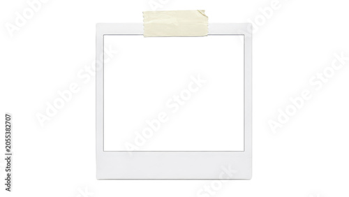 Empty square polaroid photo frame with masking tape isolated on transparent background