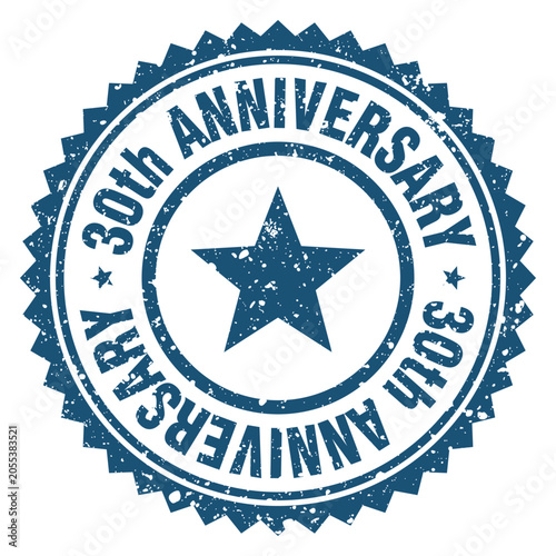 Foto 30th anniversary blue grunge round stamp. 30th anniversary stamp