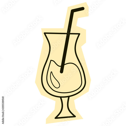 Hand drawn tropical cocktail glass with straw for summer party