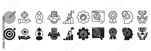 Foto Perseverance icon set. Focused and confidence symbol