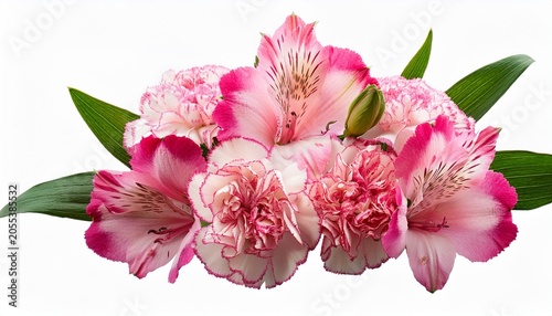 Pink Carnations And Alstroemeria Flowers In A Floral Arrangementisolated On White Or Transparent Background