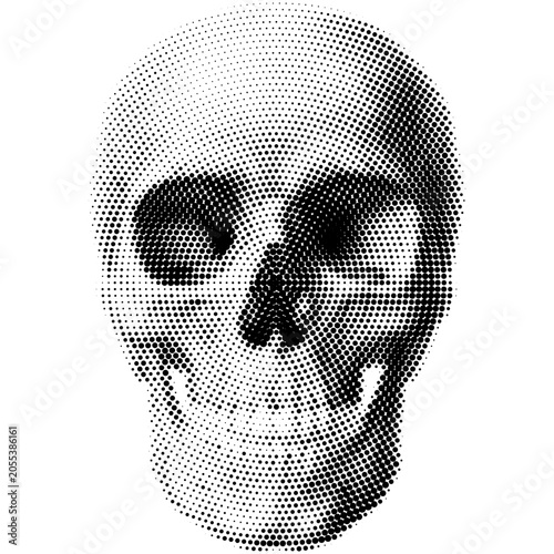 Halftone skull, line, Wave, circles, bubbles. Design element. Invitation, party. Billboard, flyer. Musical poster.