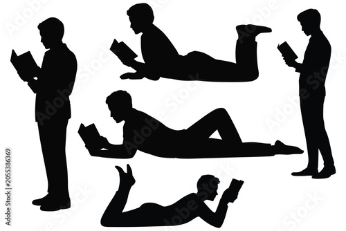 Schilderij op canvas Reading man in various poses black silhouette