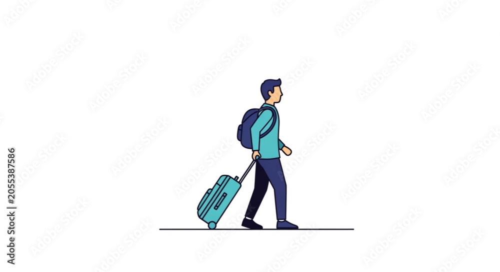 Obraz premium Traveler Walking with Rolling Suitcase