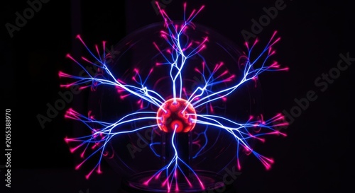 Plasma Ball Lightning Effect Close Up Macro Shot.