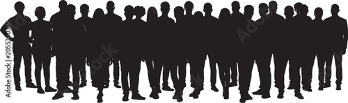 Silhouettes of a large group of people standing together vector art