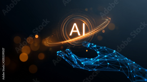 Artificial Intelligence Concept Floating Above Digital Hand with Glowing Energy