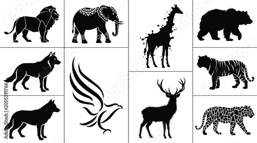 Photography Wild Animal Silhouette Collection Featuring Lion Elephant Giraffe Bear Wolf Deer