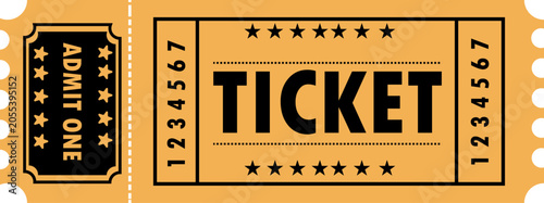 Schilderij op canvas Golden movie ticket with admit one coupon