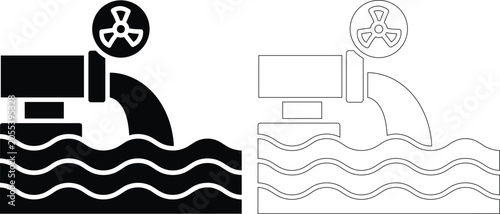 Obraz na płótnie Industrial waste water discharge icon set featuring a pipe dumping liquid into a