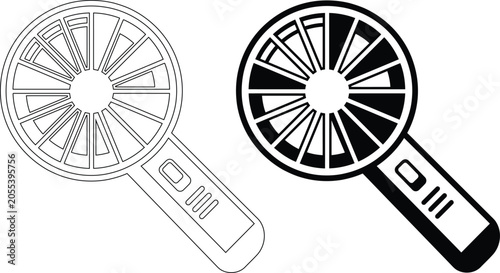 Foto Portable handheld electric fan line art and solid silhouette vector icons with h